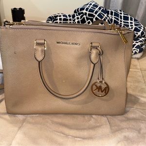 MICHAEL Michael Kors Tan Satchel with Gold Accents